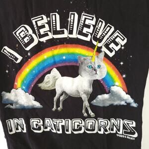 Cat Unicorn Graphic Novelty Caticorn T-Shirt Black Rainbow Small Juniors